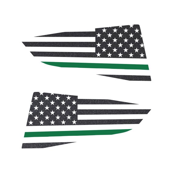 2014-2019 C7 Corvette Quarter Window Flag Decal - Gloss Carbon Flash Met - Std USA Flag W/Green S...