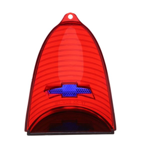 1955 Full-Size Chevrolet Red Tail Light Lens with Blue Bowtie Chrome Trim Pair