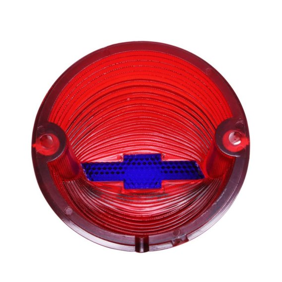 1956 Full-Size Chevrolet Red Tail Light Lens with Blue Bowtie Chrome Trim Pair