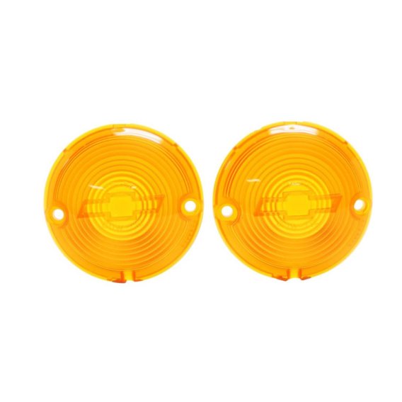 1957 Full-Size Chevrolet Amber Parking Light Lens with Bowtie, Sold as a Pair