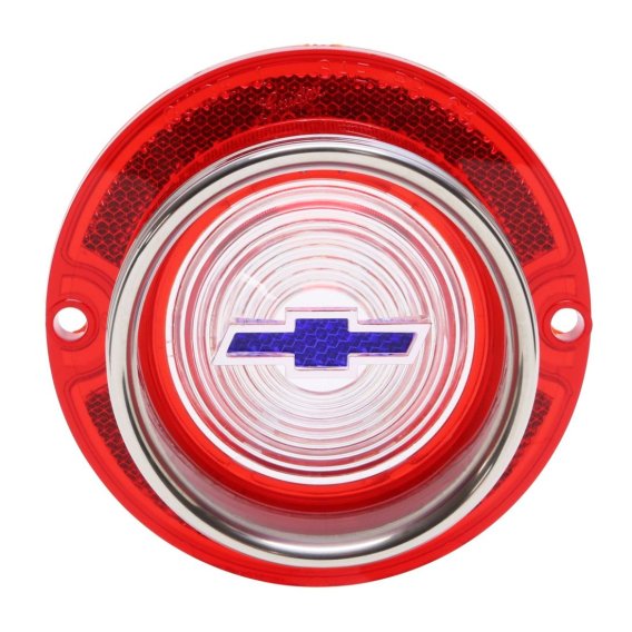 1963 Full-Size Chevrolet Red Back Up Light Lens with Blue Bowtie, Includes Trim, Each