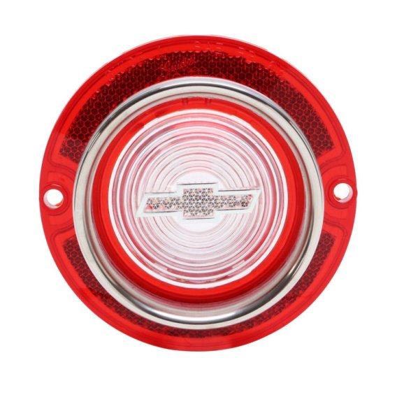 1963 Full-Size Chevrolet Red Back Up Light Lens with Clear Bowtie, Includes Trim, Each