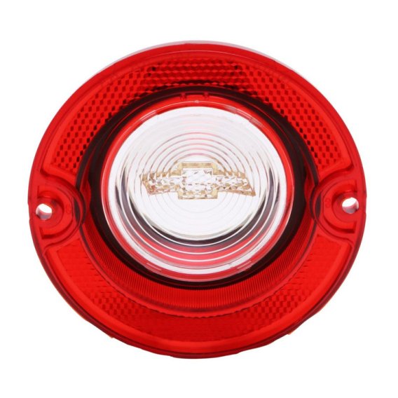 1963 Full-Size Chevrolet Red Back Up Light Lens with Clear Bowtie, Includes Trim, Each