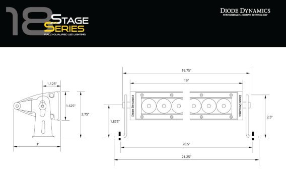 18" LED Light Bar Single Row Amber Driving Ea Stage Series Diode Dynamics