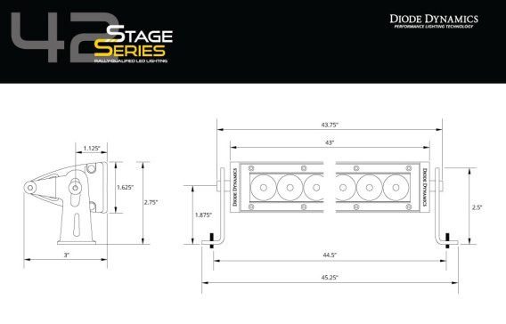 42" LED Light Bar Single Row Straight Amber Flood Ea Stage Series Diode Dynamics