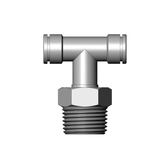 1/4" PTC x 1/4" PTC x 1/4" NPT Nickel Plated Self-Sealing Tee Fitting