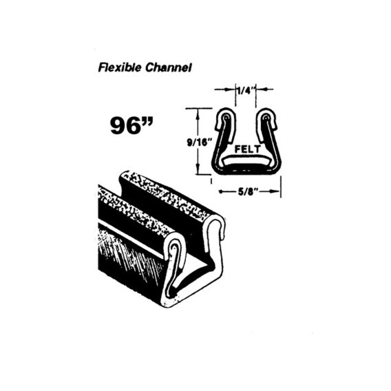 Metro Flexible Glass-Run Channel With Pile Lining, Rubber covered, 96" Long; WC 9-96