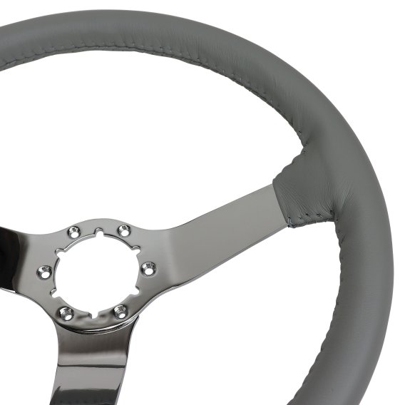 Steering Wheel Gray Leather Chrome Spokes For 1982 Corvette