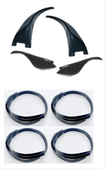 1970-1978 Black Wheel Flare Spoiler Set - Factory-Style Plastic with Gloss Black Welting