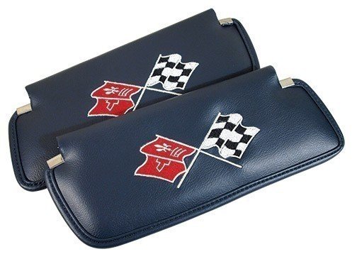 C3 1974-1975 Corvette Sunvisors Pair Embroidered With Logo Dark Blue Madrid