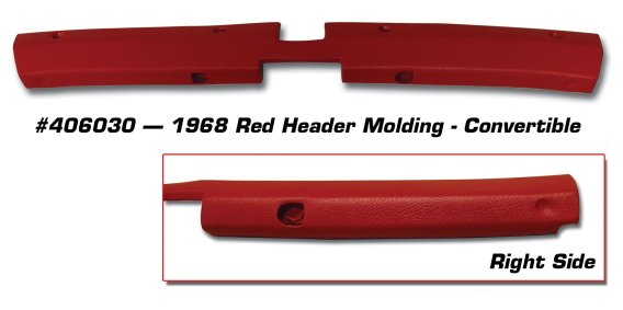 Header Molding- Red Convertible For 1968 Corvette