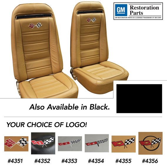 Embroidered Leather Seat Covers Black Leather/Vinyl Original For 72 Corvette