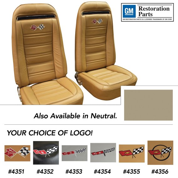 Embroidered OE Style Seat Covers Neutral Leather/Vinyl For 1974 Corvette