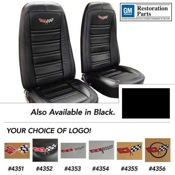Embroidered OE Style Seat Covers Black Leather/Vinyl For 1975 Corvette
