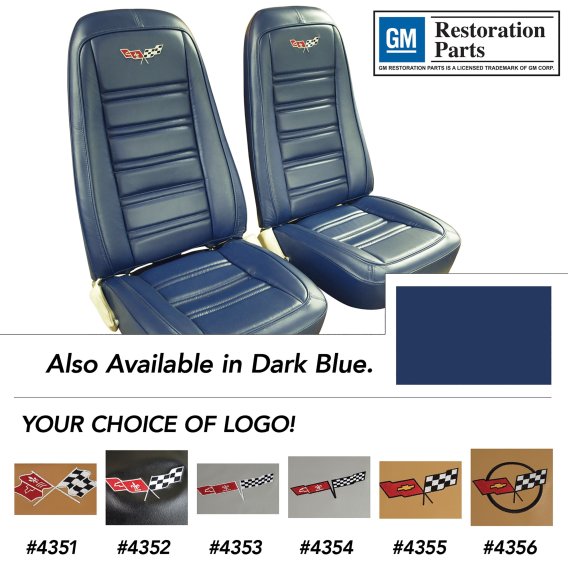 Embroidered OE Style Seat Covers Dark Blue Leather/Vinyl For 1977 Corvette