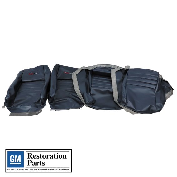 419948E Embroidered OE Style Seat Covers Dk Blue Leather/Vinyl w/ 2" Bolster For 79-81 Corvette