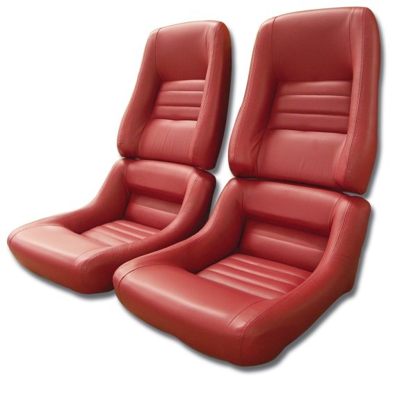 Leather Seat Covers Red 100%-Leather 4" Bolster For 1979-1981 Corvette