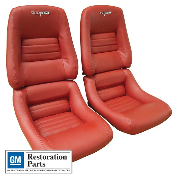 Embroidered 100% Leather Seat Covers Red w/ 2" Bolster For 79-81 Corvette