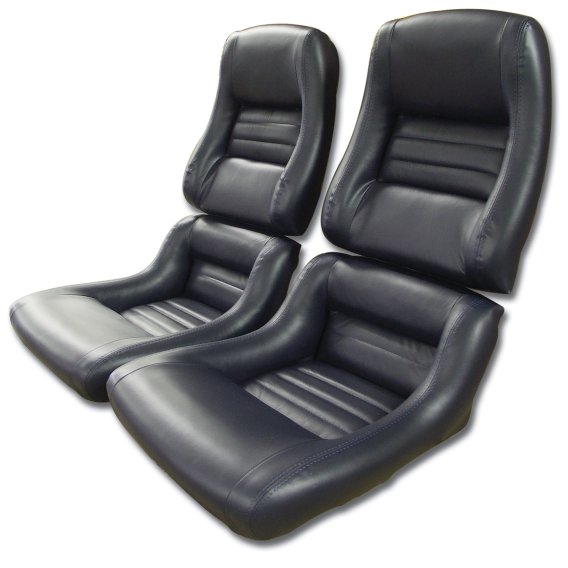 422548 Mounted Leather Seat Covers Dk Blue Lthr/Vnyl Original 4" Bolstr For 79-81 Corvette