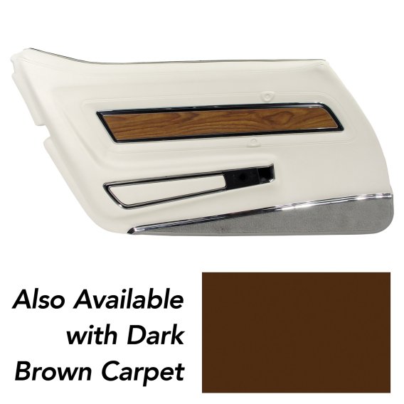 Door Panel White Deluxe W/Dk Brown rpet W/Teak Insert LH For 76 Corvette