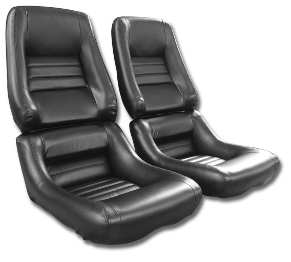 481420 Mounted Driver Leather Seat Covers Black Leathr/Vinyl 2" Bolster For 79-82 Corvette