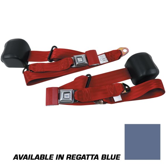 MA19773 Rear Lap Belts Retract Starburst Push Button Charcoal For 79-89 Mustang