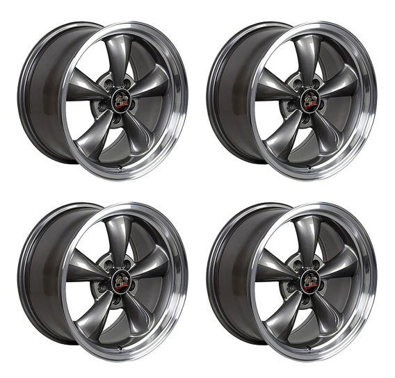 Wheel Set 17" Bullitt Style 5 Lug Anthracite Machined Lip 8" For 1979-04 Mustang