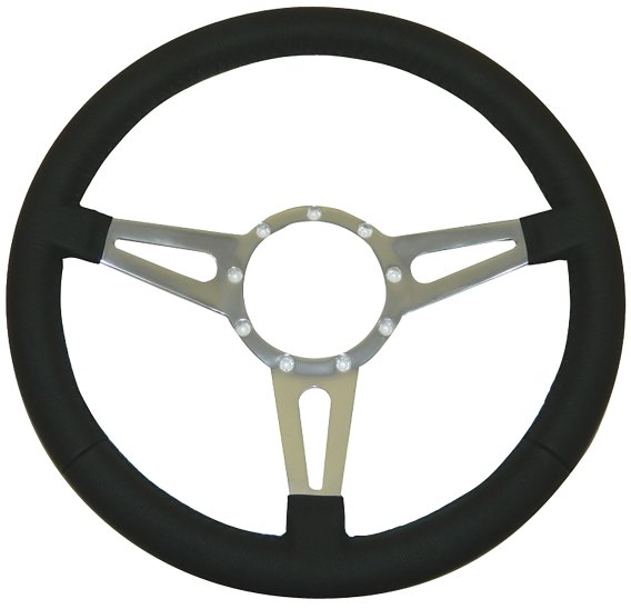 Classic 3 Hole 9 Bolt Wheel W/Black Leather Rim 14" Diameter For 65-73 Mustang