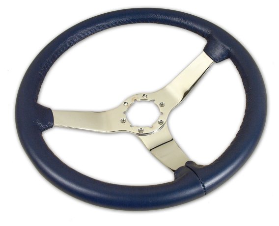 Steering Wheel Dark Blue Leather Chrome Spokes For 1977 Corvette