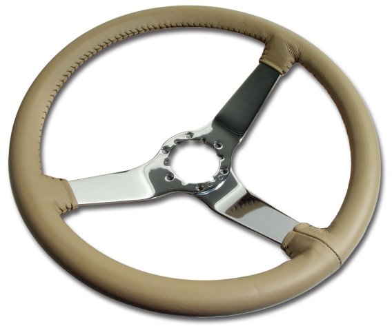 Steering Wheel Buckskin Leather Chrome Spokes For 1977 Corvette