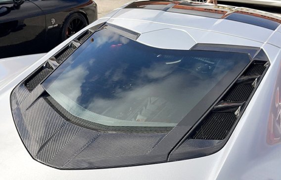 2020-2024 C8 Corvette High Gloss Carbon Fiber Rear Windshield Surround Overlay - Bottom Only