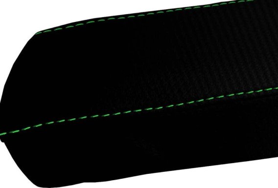 2016-2023 Camaro Console Lid Cover Carbon Fiber Green Stitch