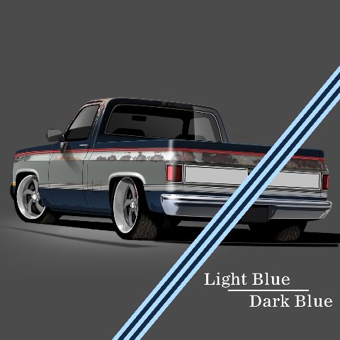 1981-1991 GM Full-Size Truck 2-Tone Paint Break Stripe Kit, Light Blue/Dark Blue