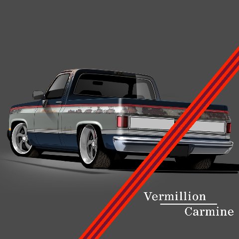 1981-91 GM Full-Size Truck 2-Tone Paint Break Stripe Kit, Vermillion/Dk Carmine