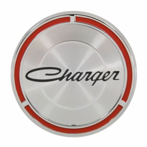 1970 Charger Black and Red Door Pad Emblem, "Charger", Sold as Each