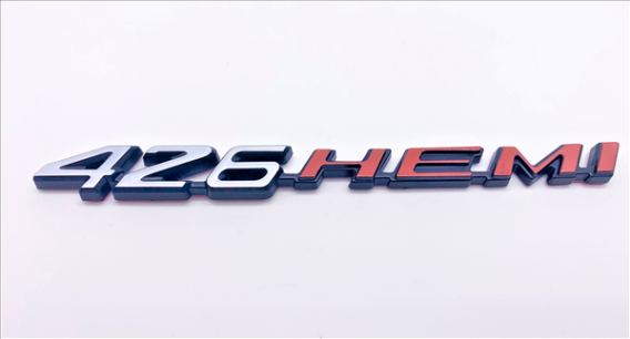 2008-Present Dodge Challenger & Charger Retro 426 HEMI Emblem - Stainless Silver with HEMI Orange...